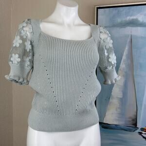 Industry Sweater Juliet Mozart Caballo Floral Organza Puff Sleeve Size Small